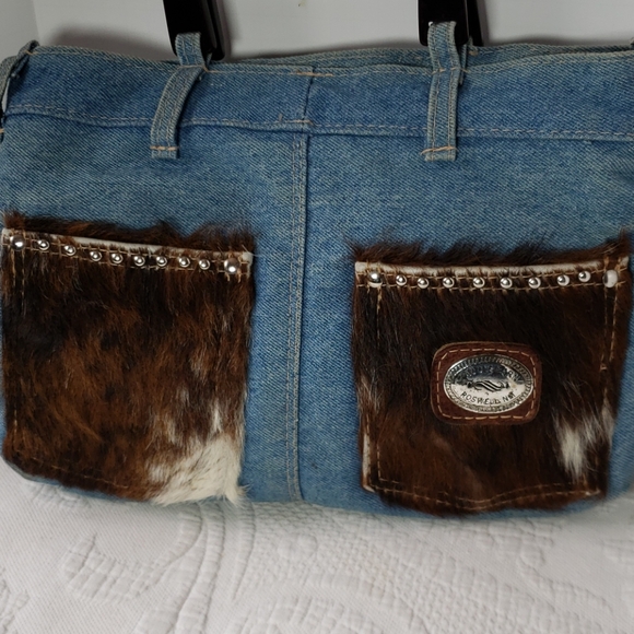 Saddle Barn Cowhide denim purse - Picture 4 of 9